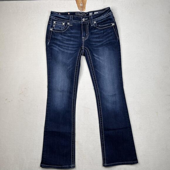 Miss Me Jeans Womens 29x32 Dark Wash Signature Boot Bootcut Embellished Pockets - Picture 6 of 7